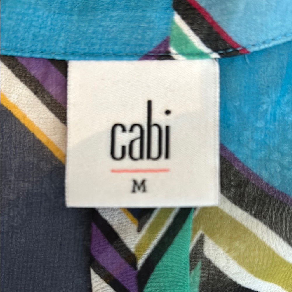 CAbi Sleeveless Chevron Stripe Blouse in Turquoise, Navy, Green - Picture 8 of 13